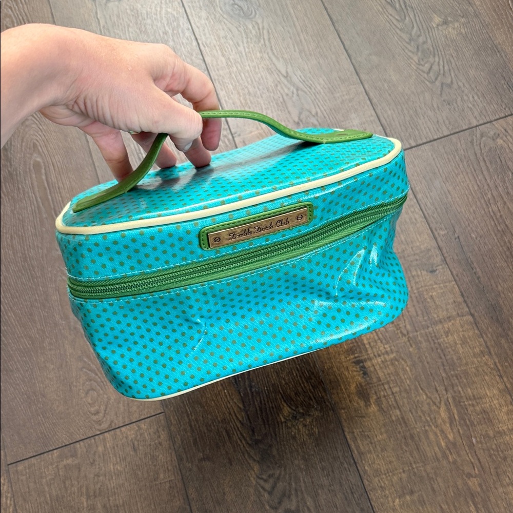 Double Dutch Club NYC / Train Case / Teal and Green Polka Dot Cosmetic Bag